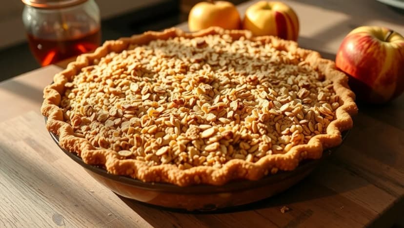 Knäckig äppelpaj med havregryn och sirap