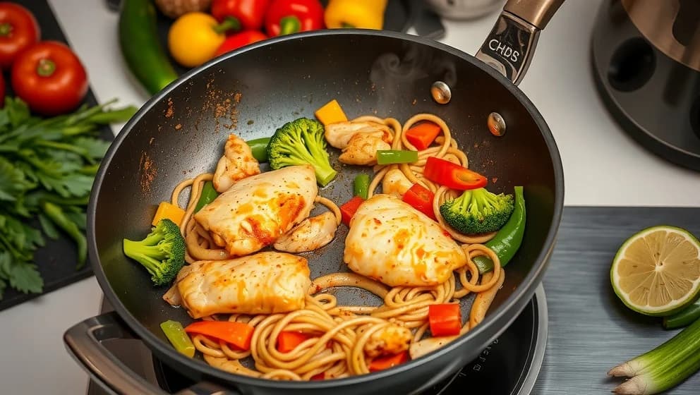 Kycklingwok med nudlar och grönsaker