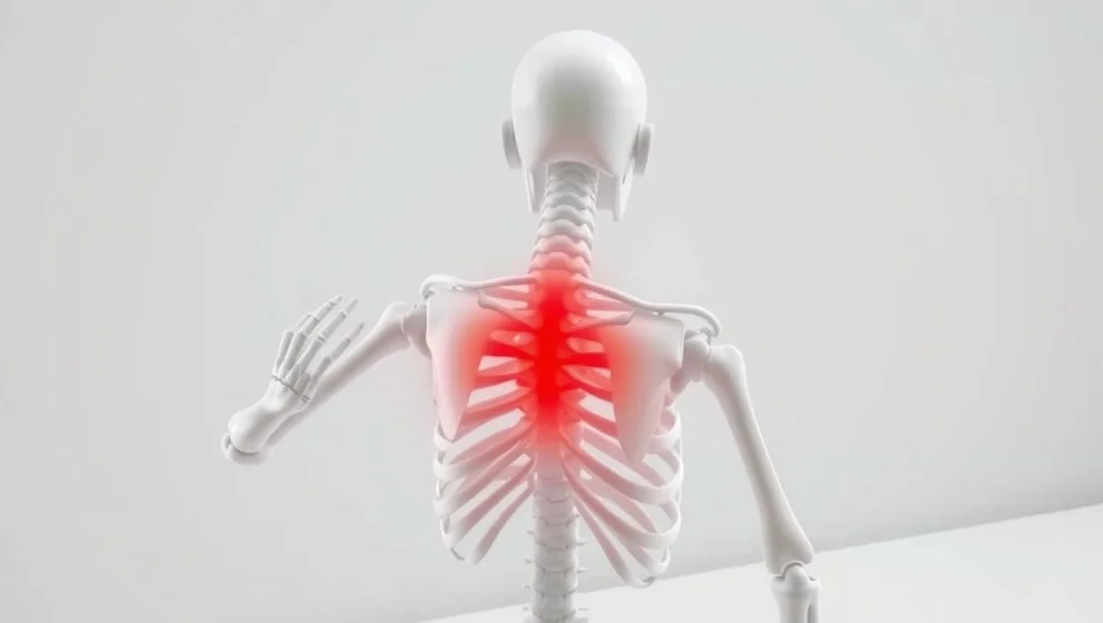 Ont på en punkt vid skulderbladet